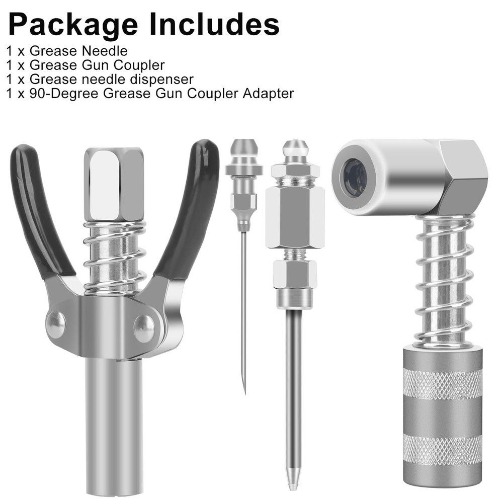4pcs Grease Gun Fitting Tool Kit 90 Degree Coupler Adapter Needle Tips Dispenser
