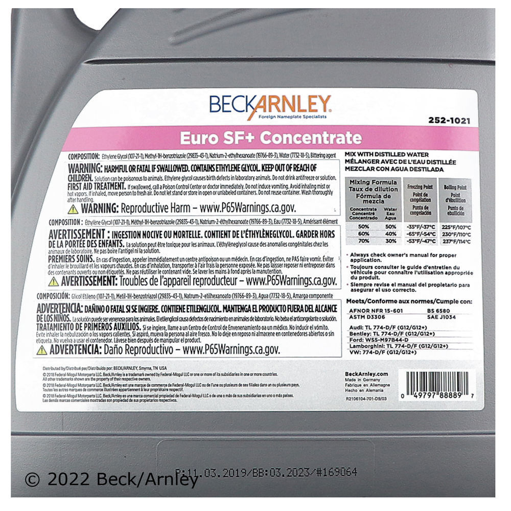 Engine Coolant / Antifreeze Beck/Arnley 252-1021