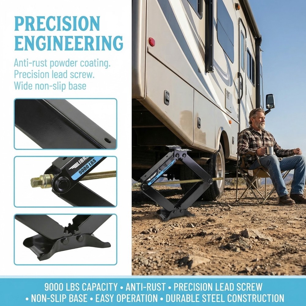 Set 4 HD 9000lb RV Stabilizer Leveling Scissor Jacks w/socket & install Kit 24"