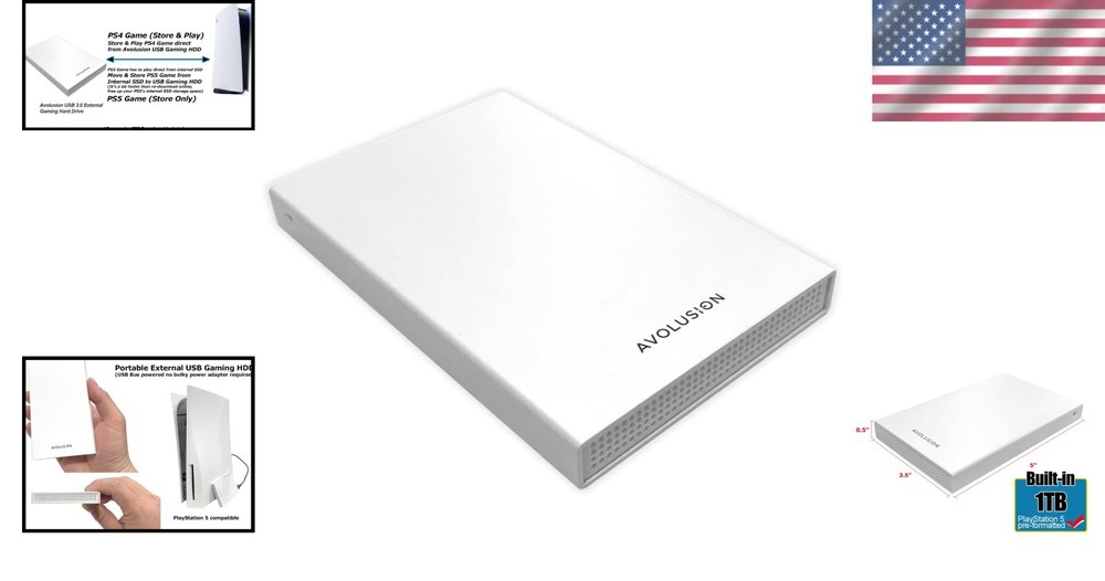 Portable 1TB Gaming Hard Drive - White for PS5