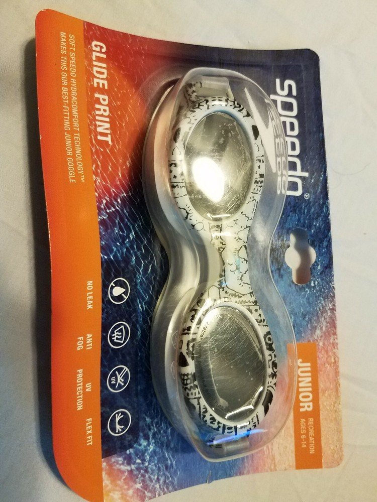 NEW Speedo Junior Glide Print Goggles, Black/White