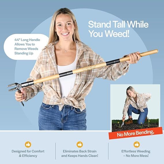 Stand Up Weed Puller Tool, Long Handle 4-Claw Weeder, Heavy Duty Garden Tool