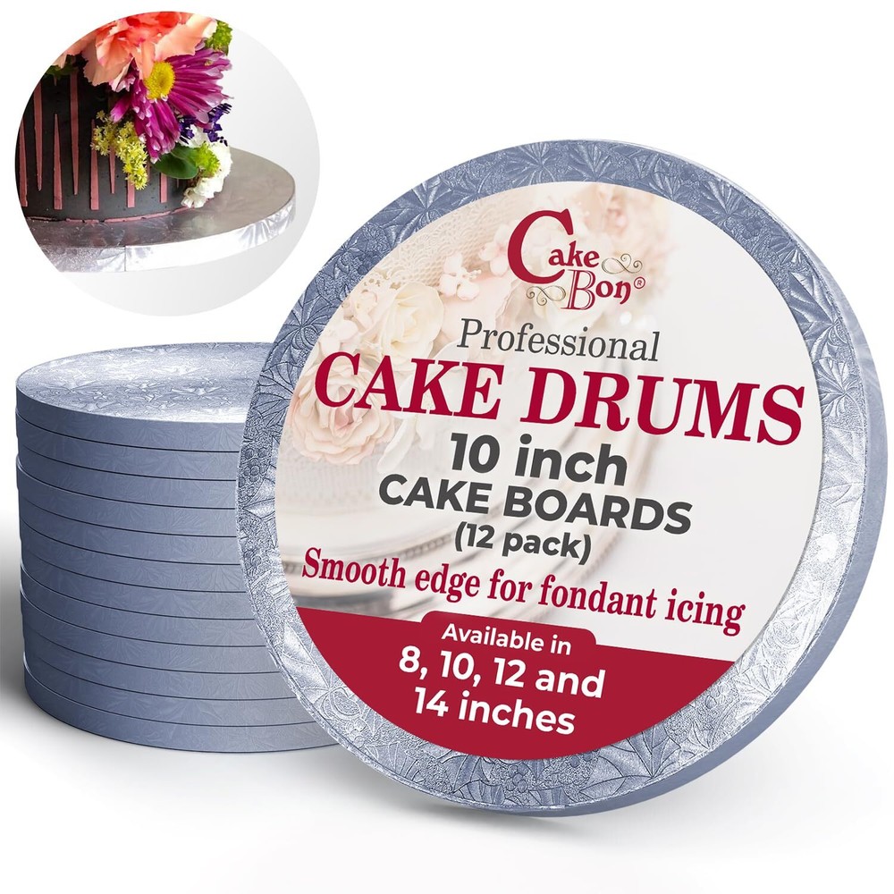 10" Silver Round Cake Board 1/2" Thick Sturdy Drum for Cake Display