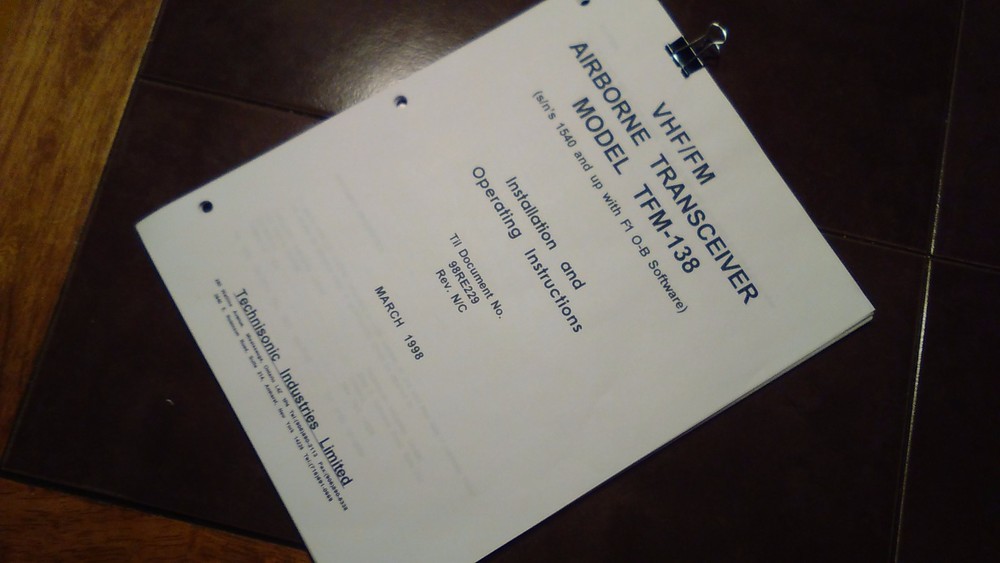 Technisonic VHF FM Model TFM-138 Install & Operator's Manual