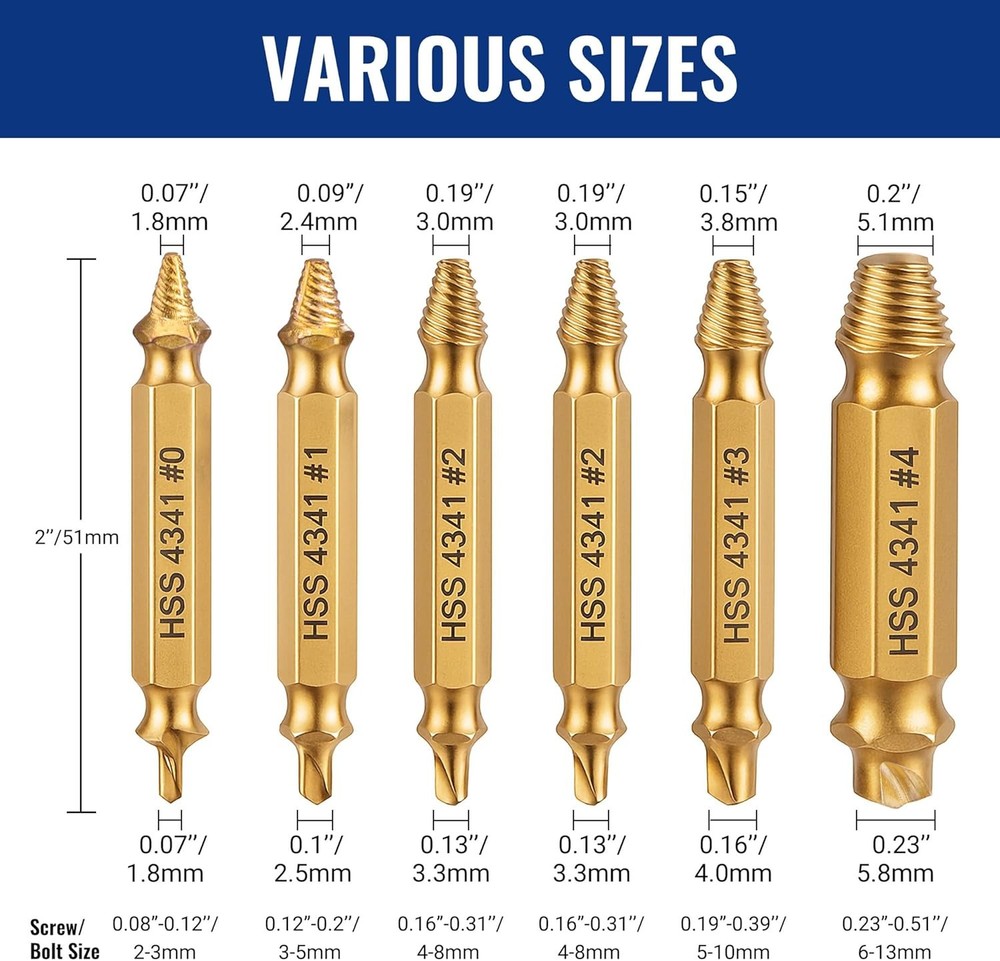 WORKPRO 6PCS Stripped Screw Extractor Set, Titanium Coated Broken Bolt...