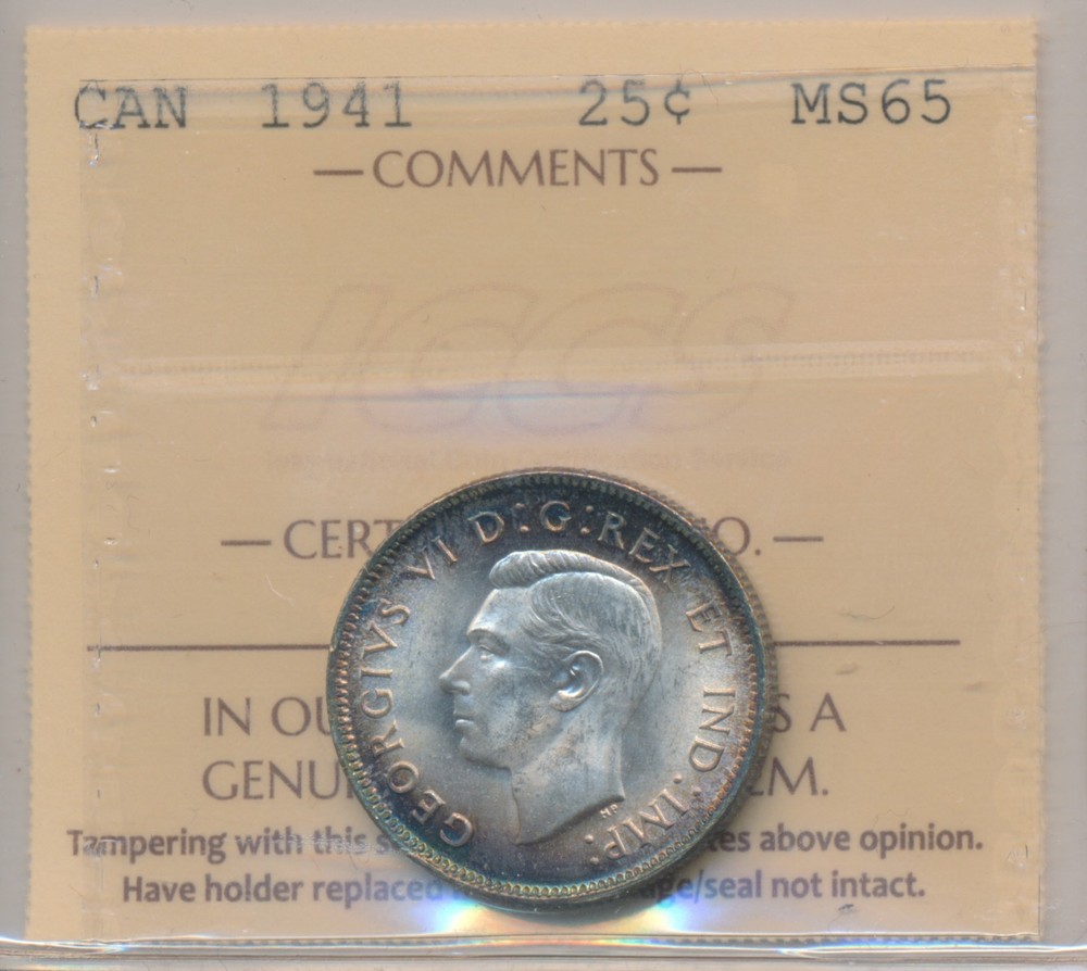 Canada George VI 25 Cents 1941 - ICCS MS65