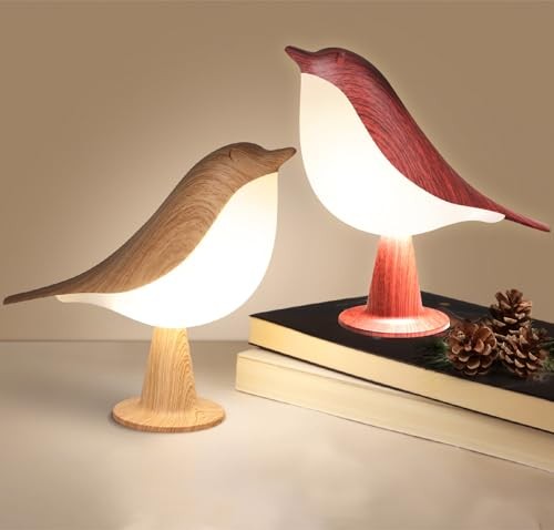 2 Pack Bird Table Lamp, Small Desk Lamp Cordless Maple+Red Bird Lamp 2Pack