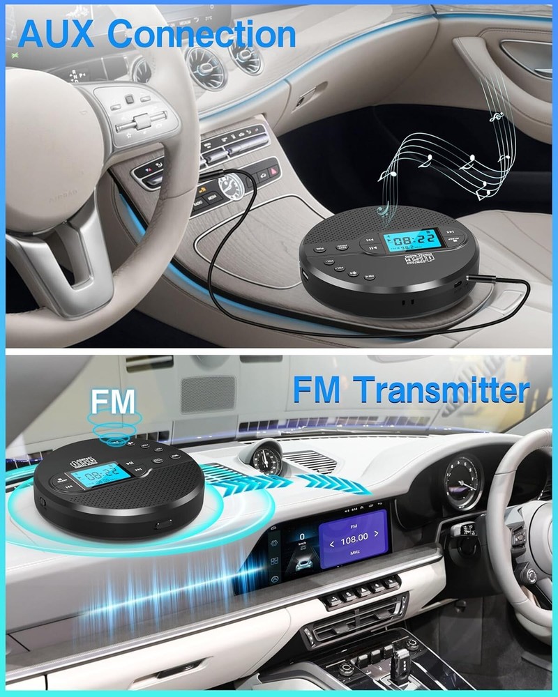 Portable CD Player with Bluetooth, Walkman CD Player with FM Transmitter Black