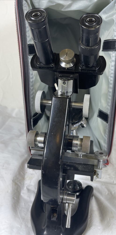 Vintage Ernst Leitz Wetzlar Germany Binocular Microscope With Soft Case