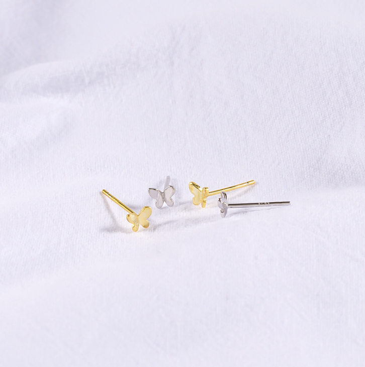 Solid Sterling Silver 925 Adorable Tiny Dainty Butterfly Stud Earrings 4mm AJ