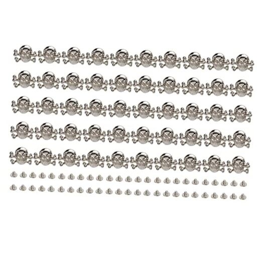 HEEPDD Decorative Skull Head Rivets for Leather Crafts, 50 Sets Studs, Silver