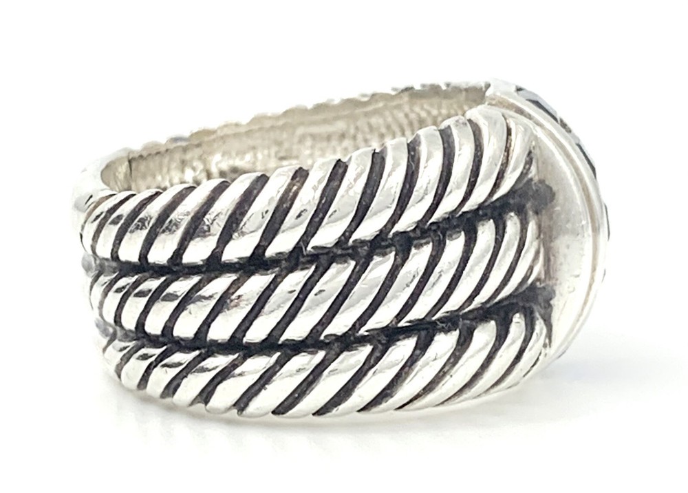 Mens Large Triple Stack Cable Sterling Silver Sapphire Ring Sz 12.5