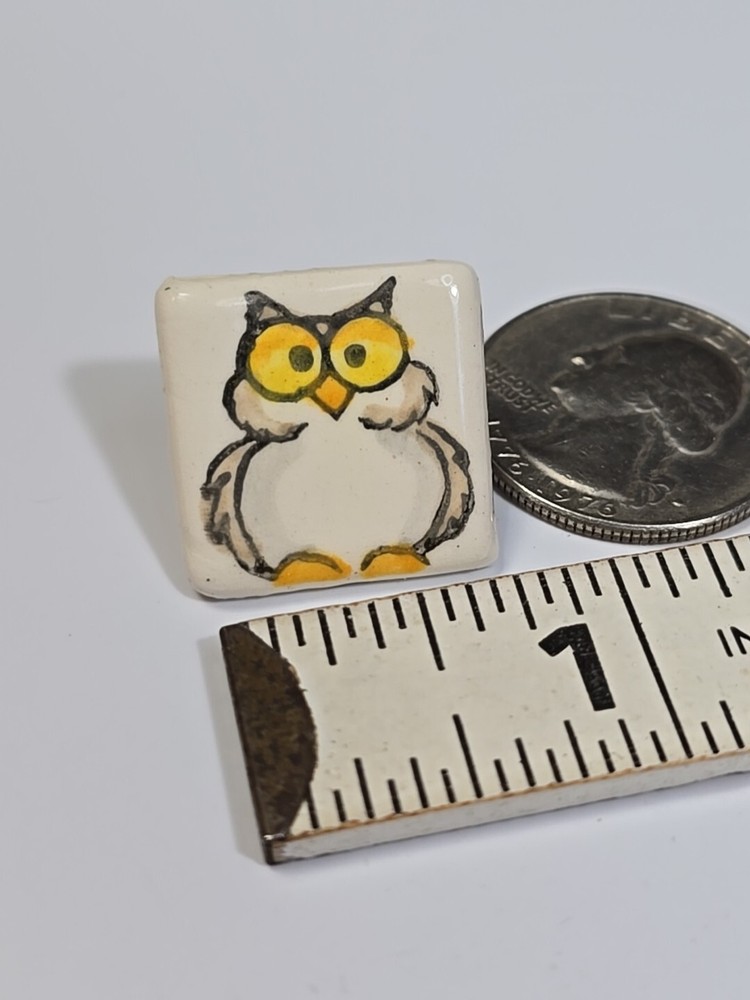 Cartoon Owl Lapel Pin Small Ceramic Tile