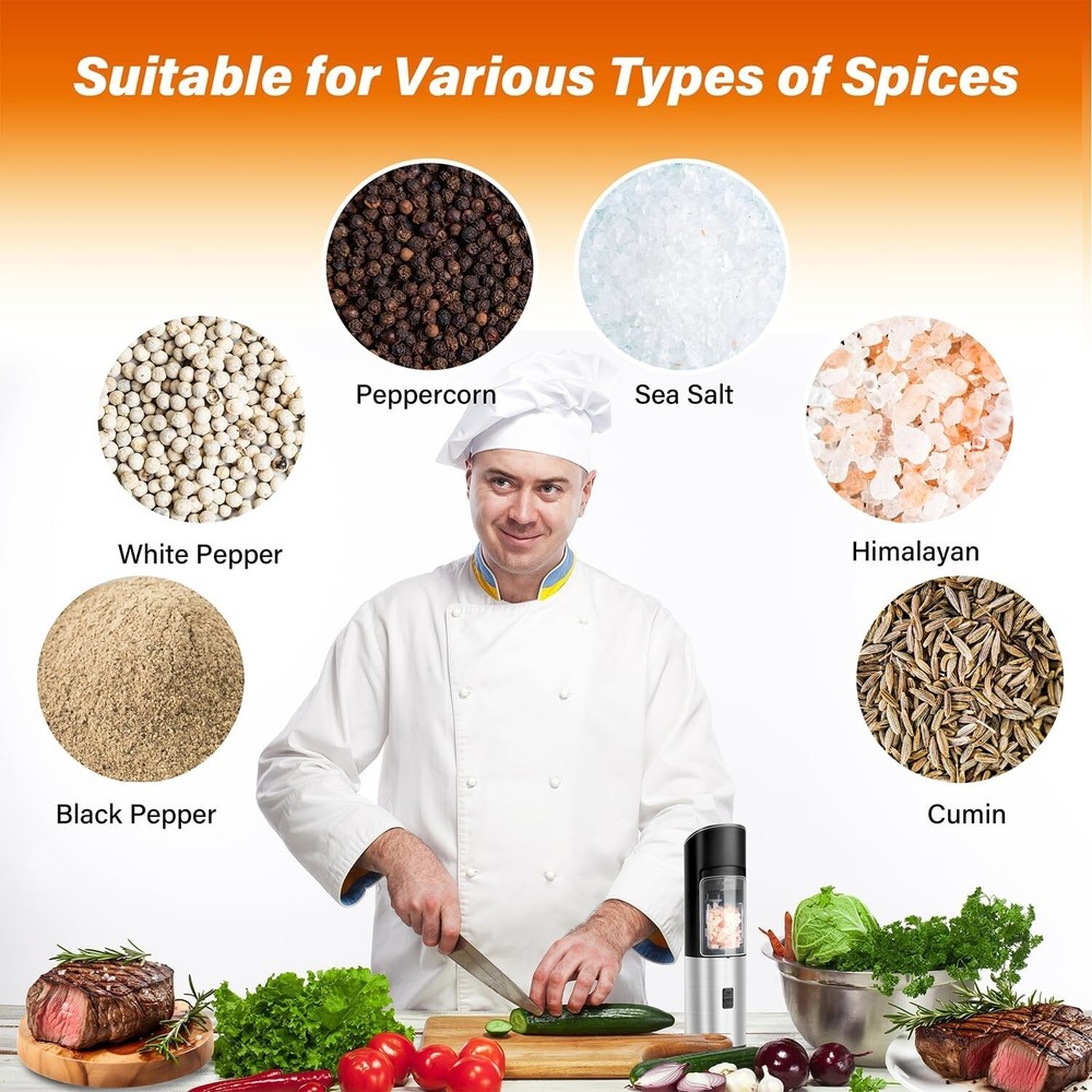 Electric Salt and Pepper Grinder Set, Automatic Gravity Salt and Pepper Grinder