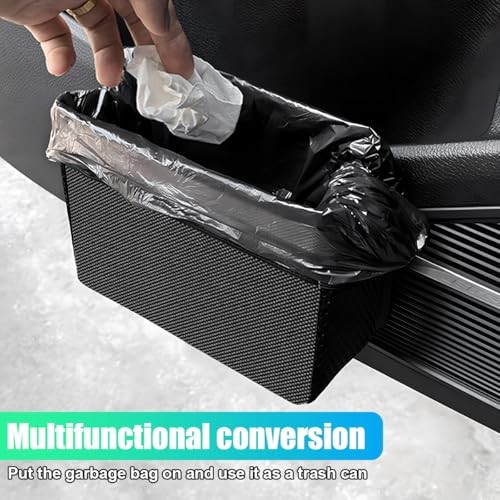 Car Trash Can, Foldable Waterproof Leather Trash Bin Garbage Organizer, Black