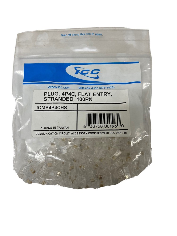 ICMP4P4CHS. Flat Entry Stranded Plug 100pk