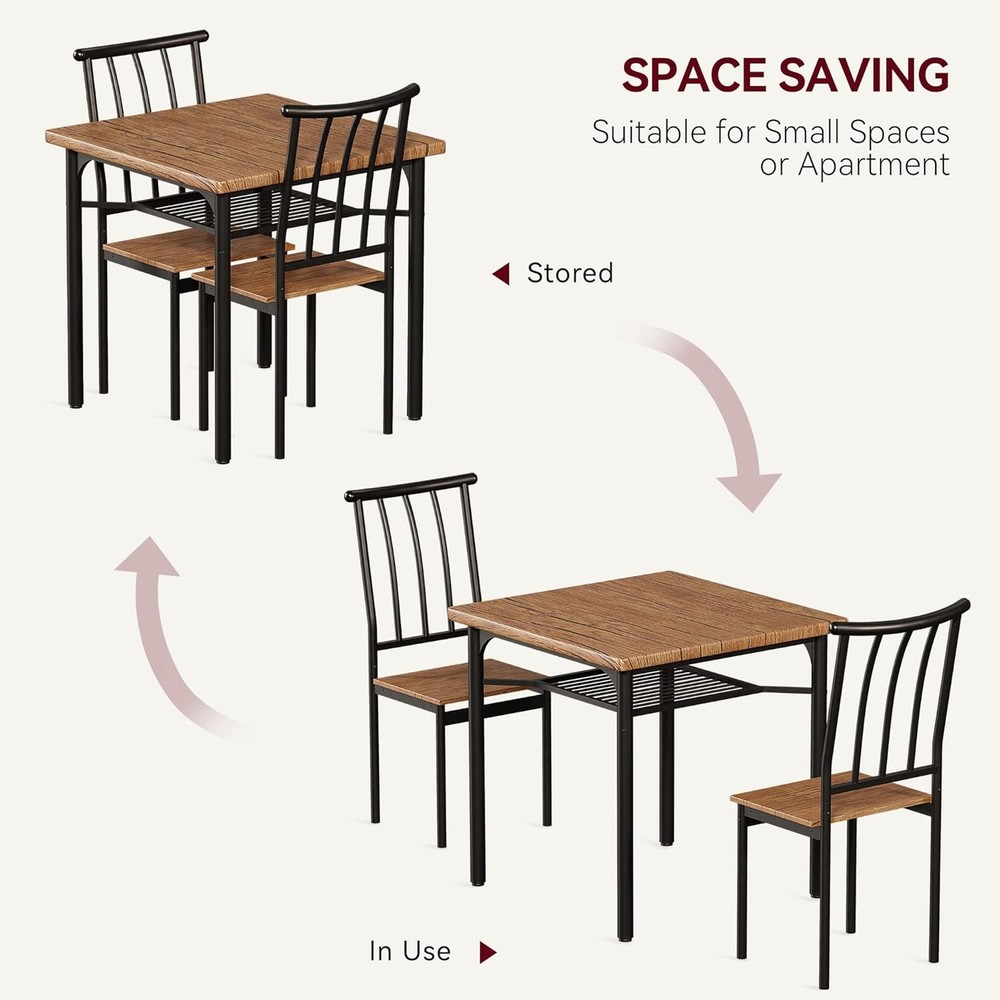 Dining Table Set for 2,3-Piece Kitchen Set w 2 Chairs&Wine Rack for Small Spaces