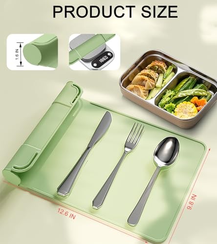 Tableware Silicone Portable Box, Silverware Silicone Storage mat Green