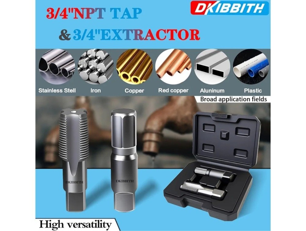 2 Piece 3/4" Pipe Extractor and NPT Tap, Broken Threads, Cut Threads, Rethread