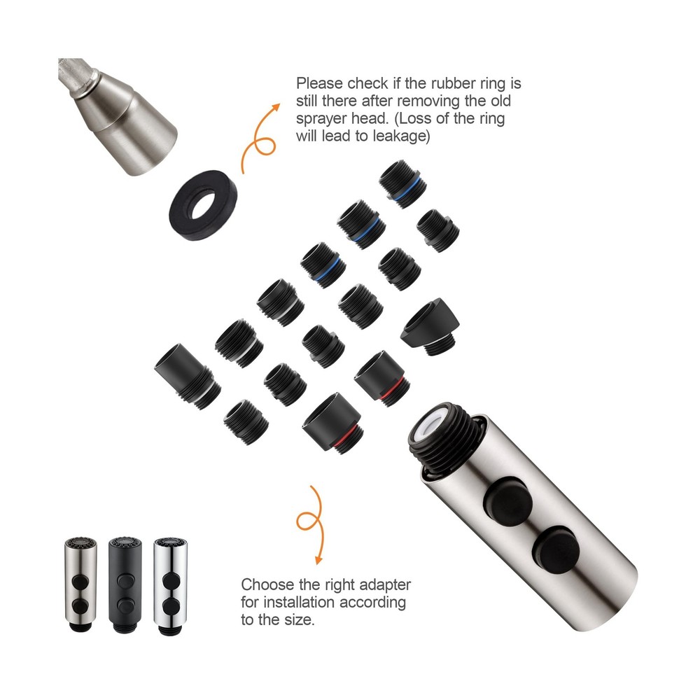 Metal Kitchen Faucet Head Replacement, Pull Down Spray Head with 15 Adapters,...