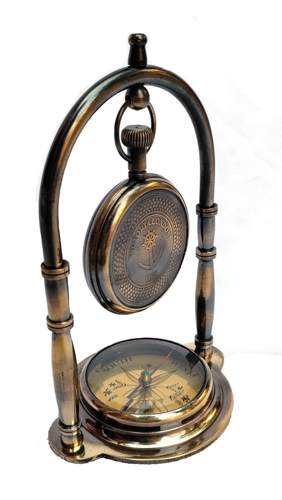 Maritime Compass Base Nautical Table Clock Ship’s Clock Antique Brass