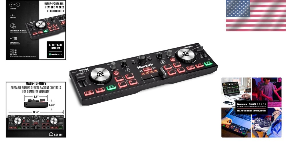 DJ2GO2 Touch: Compact USB DJ Controller with Built-in Audio Interface & Effects