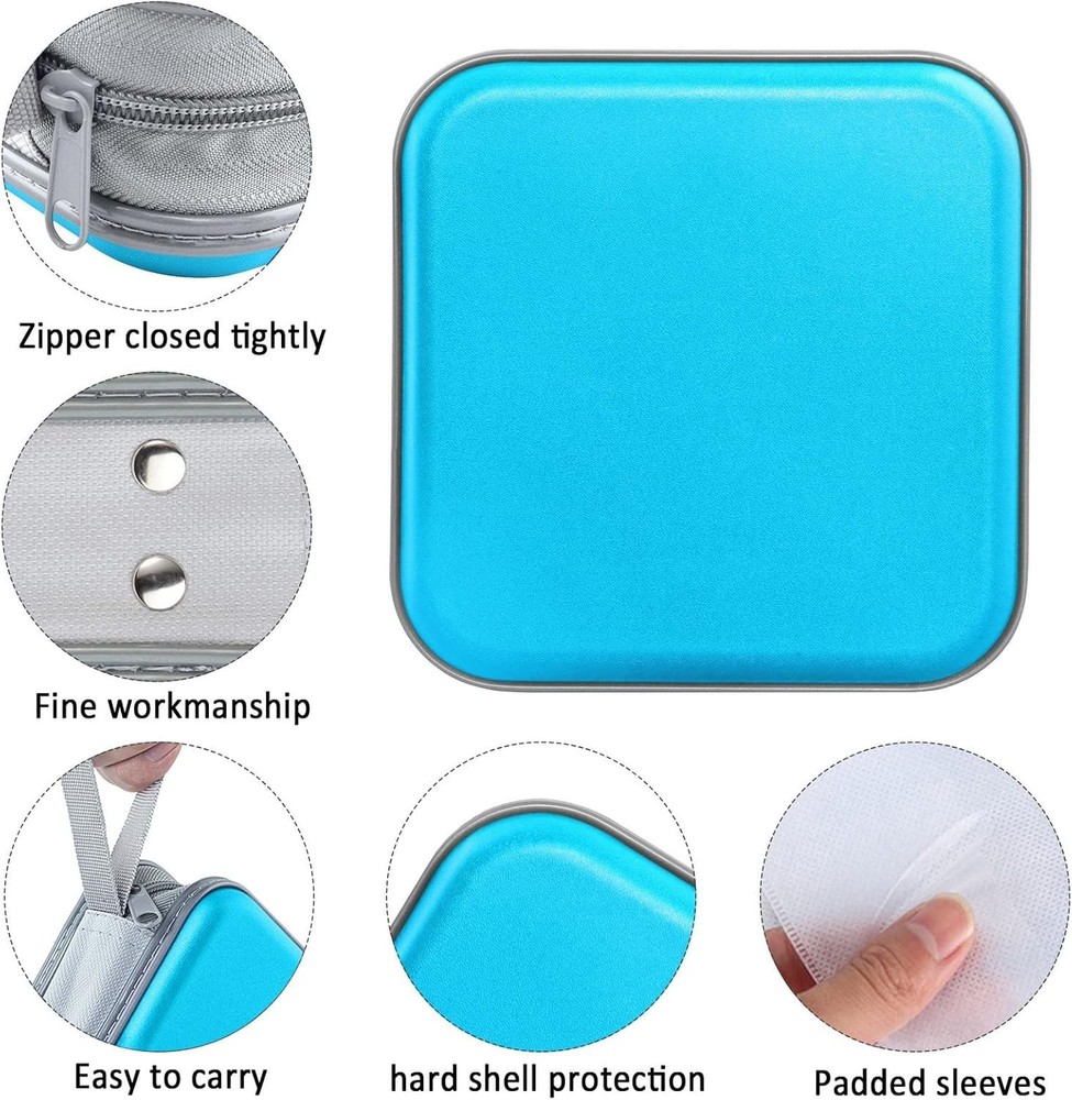 CD Case, 40 Capacity CD/DVD Case Holders Wallet Hard Plastic DVD Sky Blue