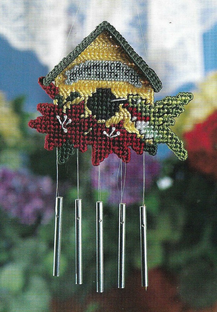 HUMMINGBIRD HUT WIND CHIME HOME DECOR PLASTIC CANVAS PATTERN INSTRUCTIONS