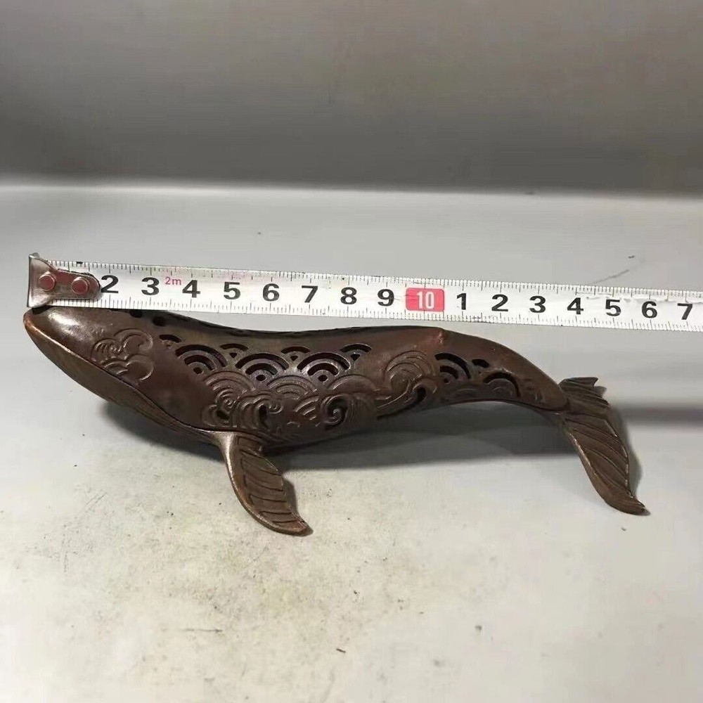 Old Chinese Handmade Red Copper Water Ripple Pattern Fish Shape Incense Burner