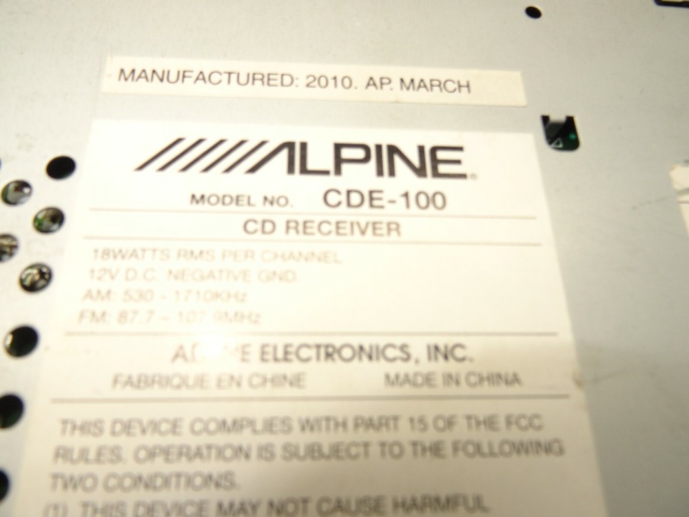 ALPINE CDE-100 FACEPLATE GOOD CONDITION tested