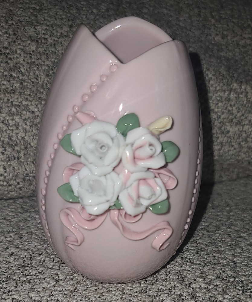 Vintage Pink Easter Egg Vase Glazed Ceramic