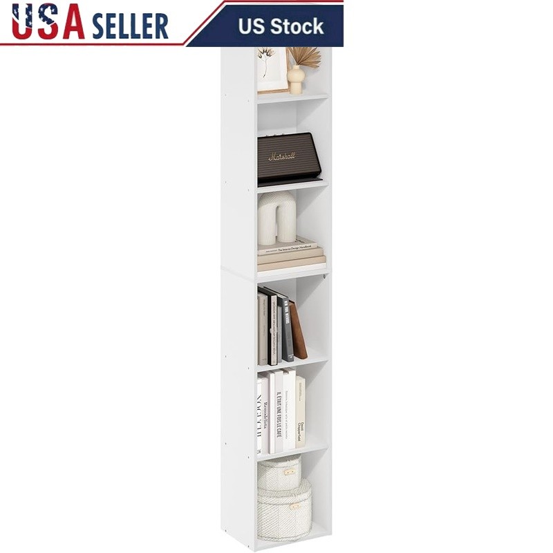 Slim 6-Tier Bookshelf Open Storage Engineered Wood Space Saving Modern Design US