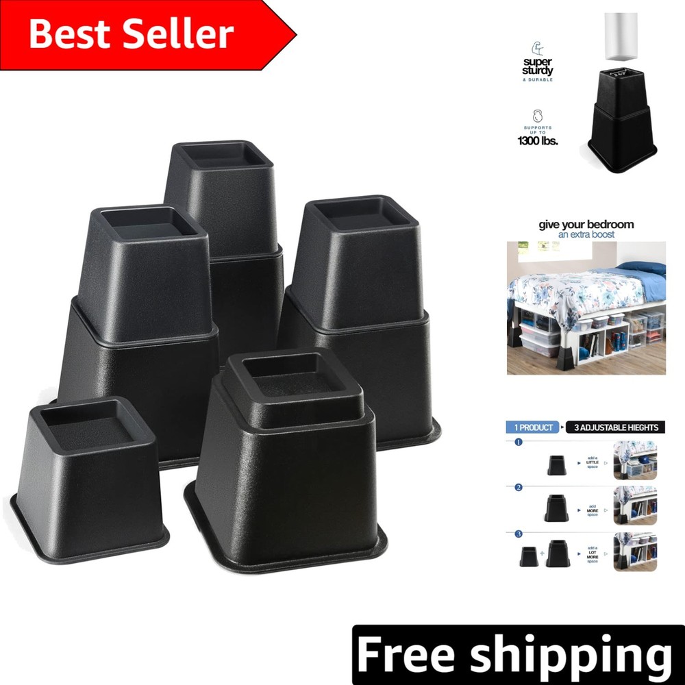 Stackable Bed Lifts for Under-Bed Storage - 1,300 lbs Support, Modern Design