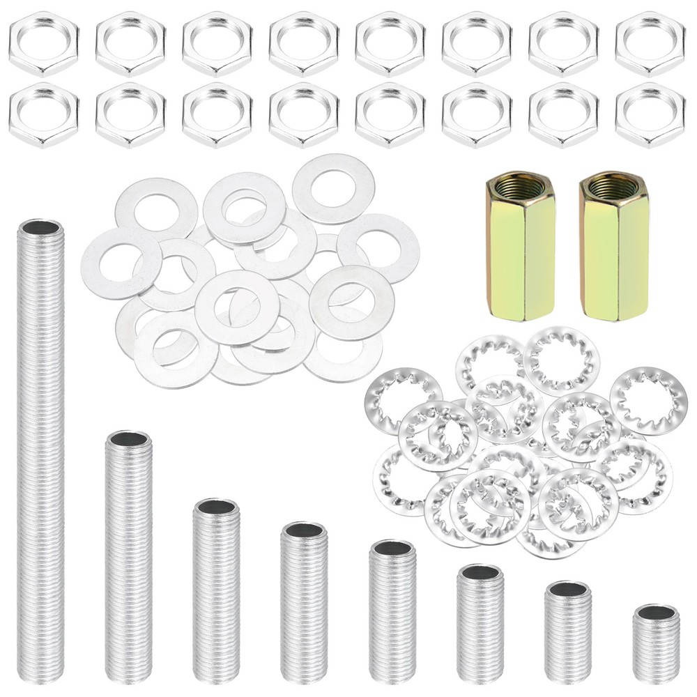 58 Pcs 8 Size M10 Lamp Pipe Kit with Lock Nuts Washers, Silver