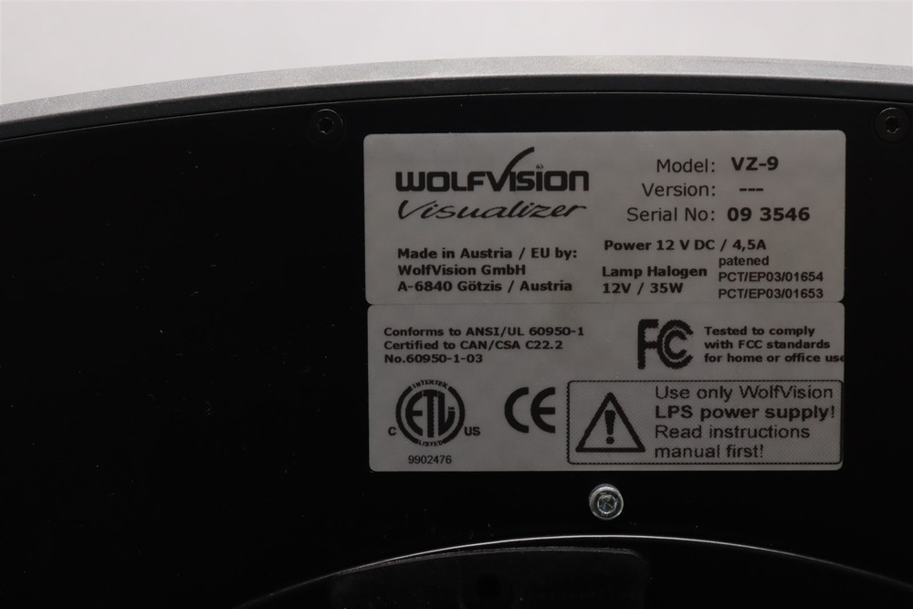 WOLFVISION VISUALIZER WITH CORDS/REMOTE/CASE VZ-9