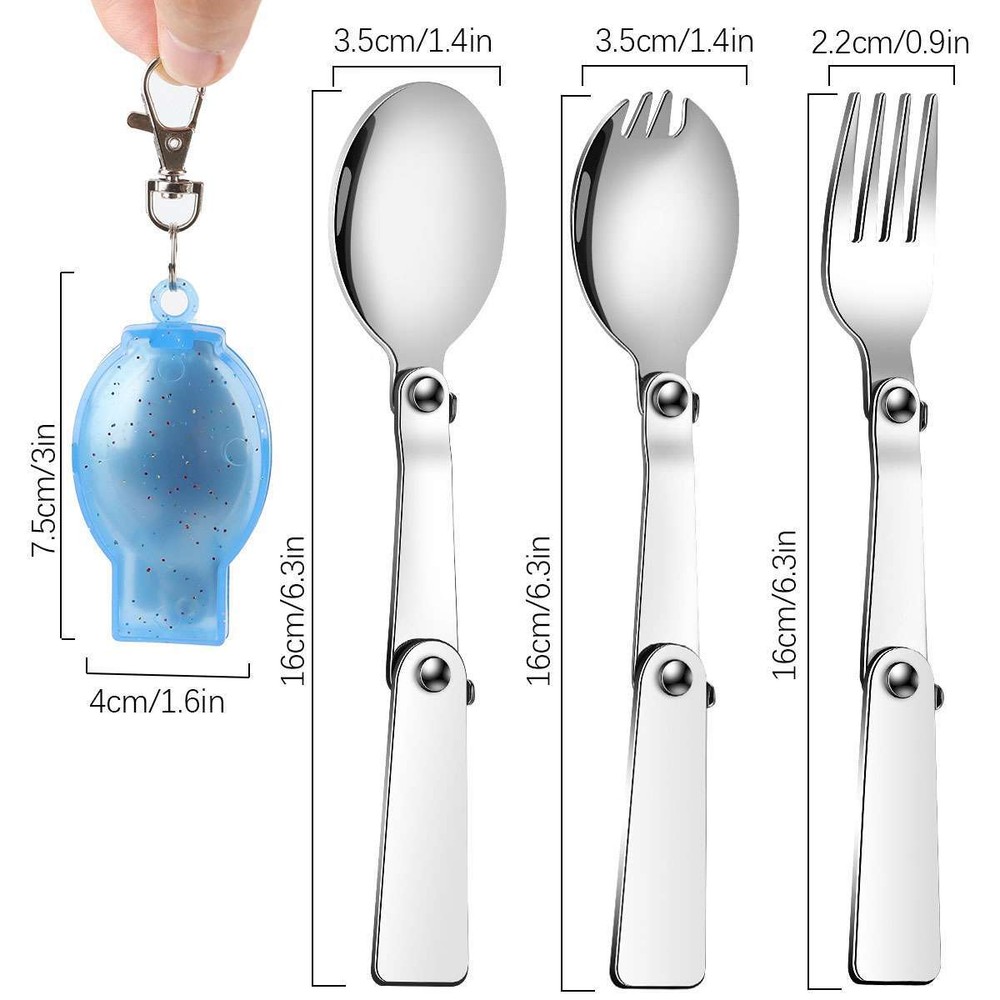 Foldable Fork Spoon Spork Set +Box Stainless Steel Portable Folding Camping Flat