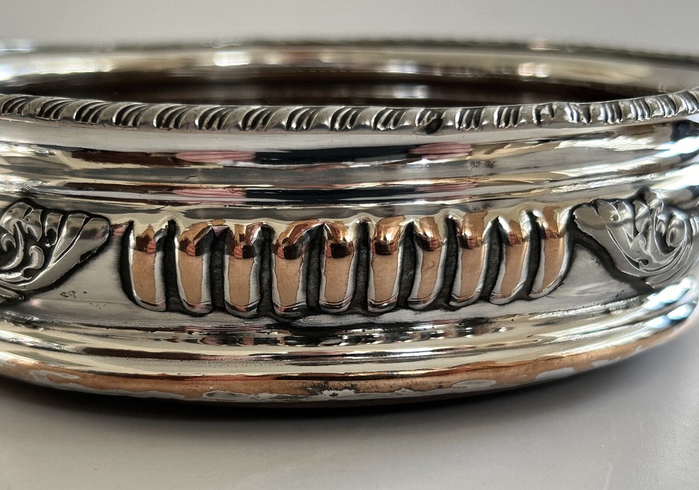 Antique Silver Plated & Turned Wood, Wine Bottle Coaster