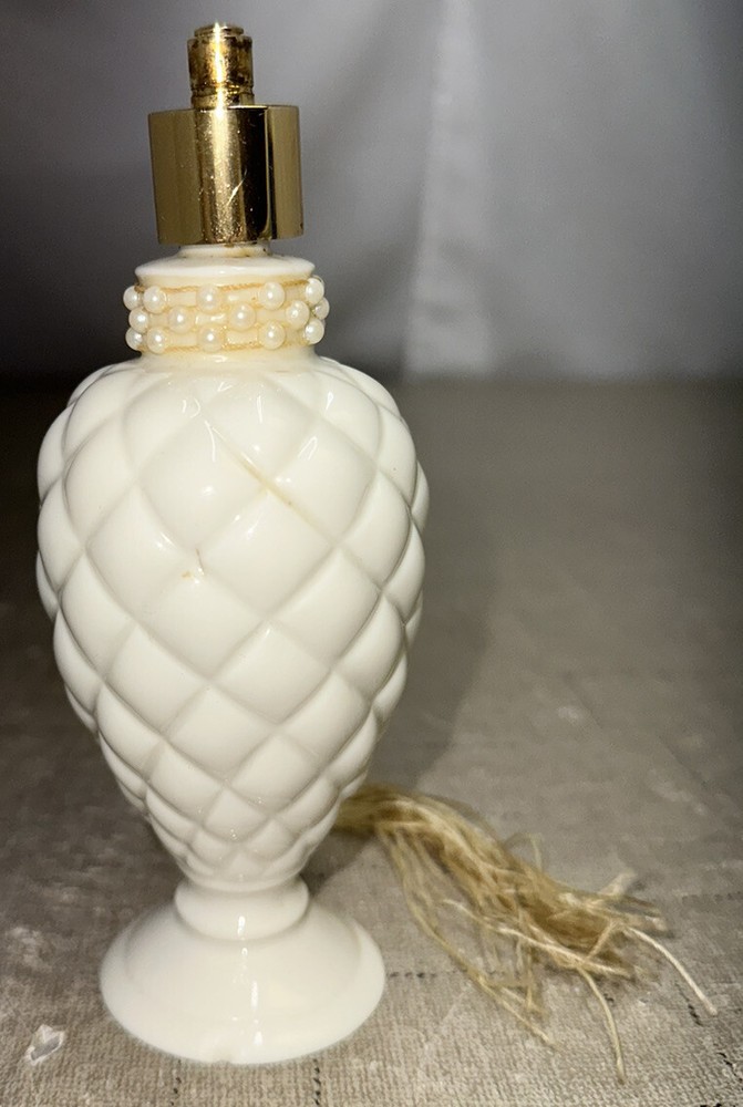 Vintage 6” White Milk Glass Perfume Atomizer Bottle