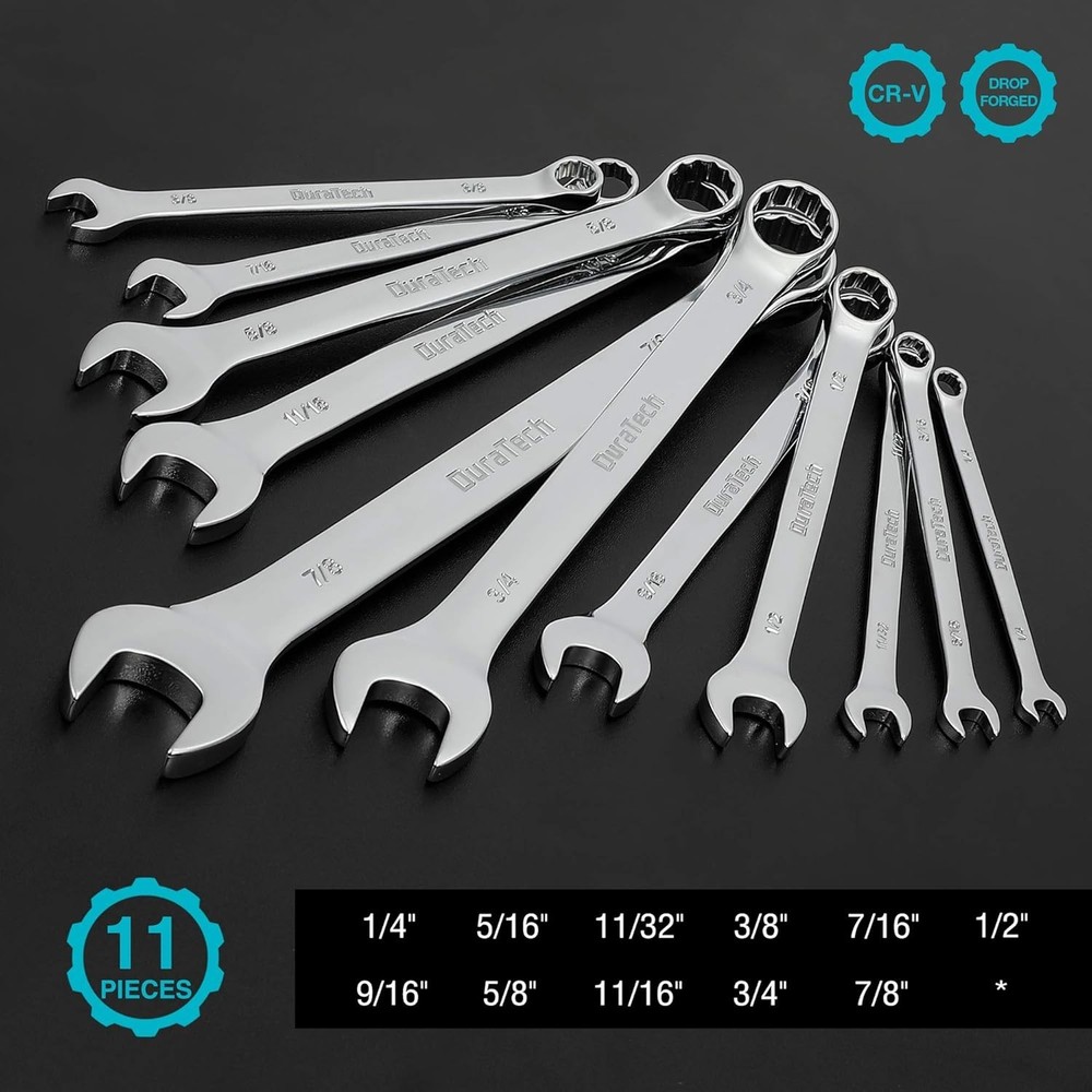 Duratech 11-Piece SAE Combination Wrench Set with Organizer