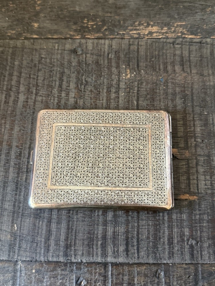 Antique Silver Decorated Case Geometrical Design Cigarette Box