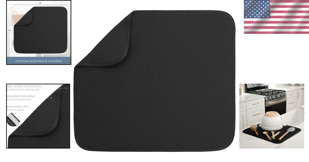 Multi-Purpose Microfiber Dish Drying Mat 16” x 18”: Elegant Kitchen Essential