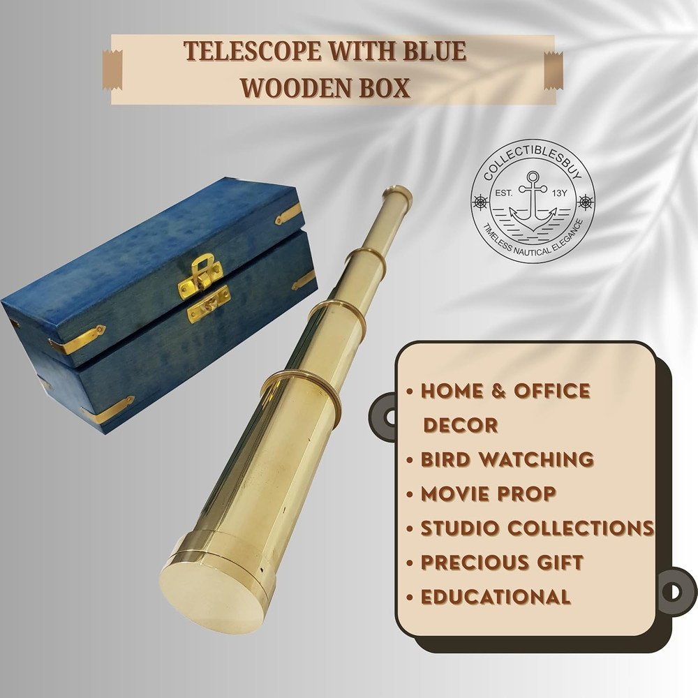 Solid Brass Pirate Spyglass Telescope – Antique Handheld Sailor Scope with Blue