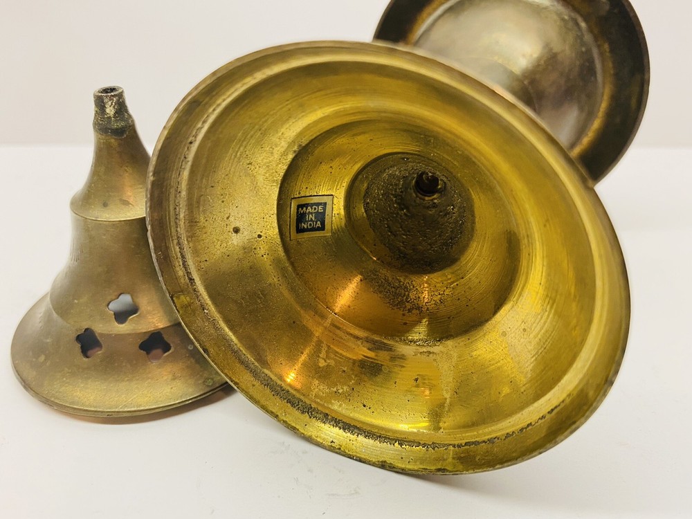 Vintage Brass Incense Burner With Finger Loop 6.5" Tall