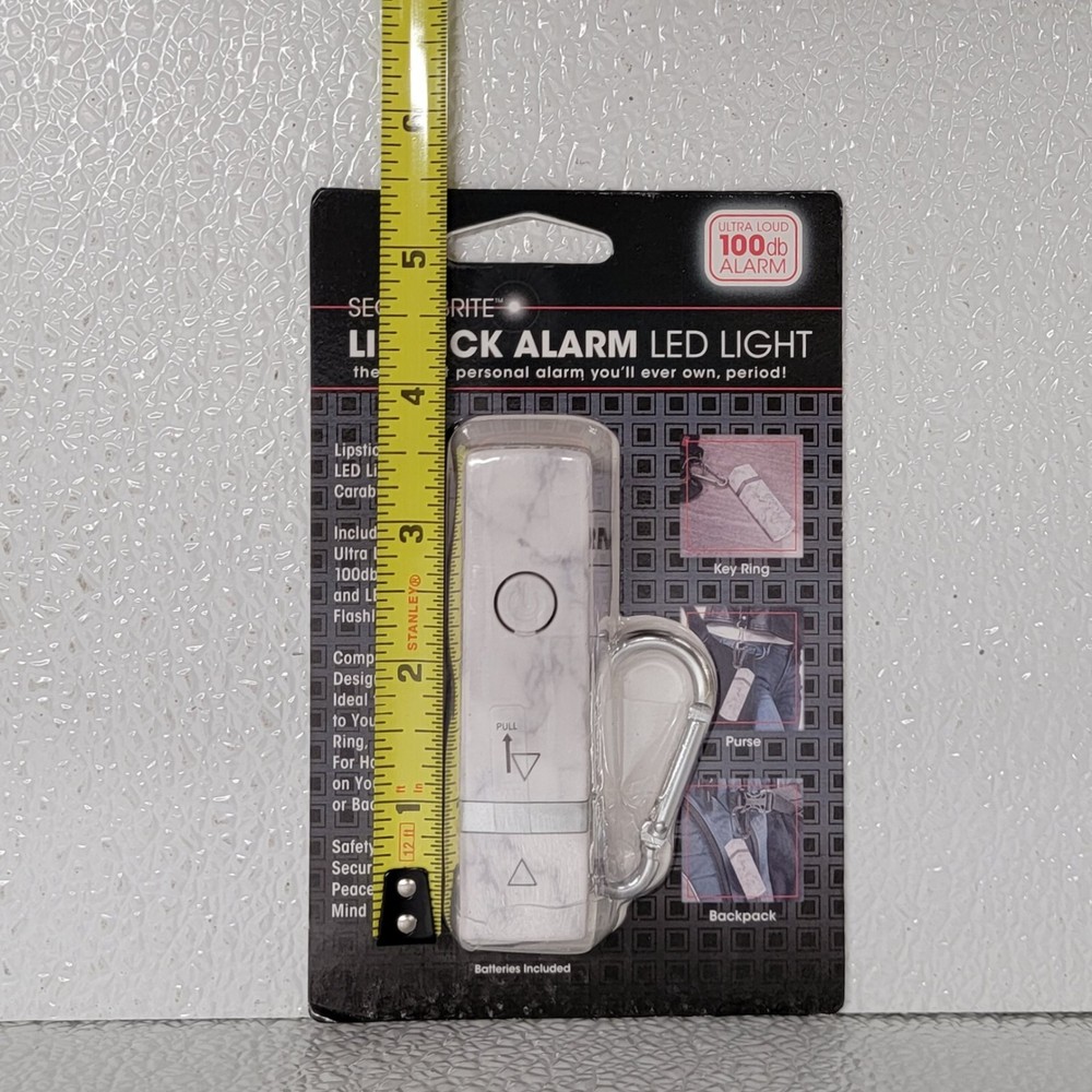 Securebrite Lipstick Alarm LED Light Keychain White Gray Marble Design