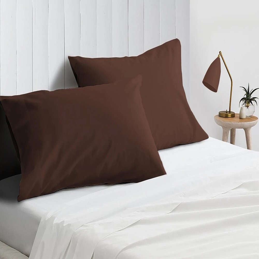4 PCs Pillow Case Set 600 TC Egyptian Cotton Chocolate Solid Queen Size