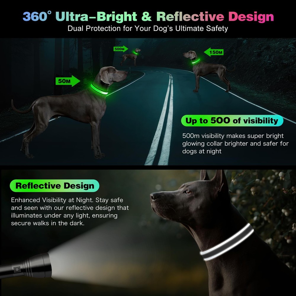 Light Up Dog Collar, Multicolor LED Collar with 7 Large,