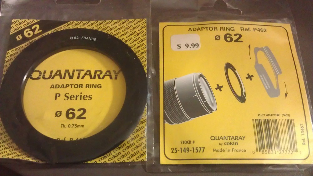 New Quantaray 62mm Adaptor Ring P Series Ref. P462 Adapter Quantaray 25-149-1577