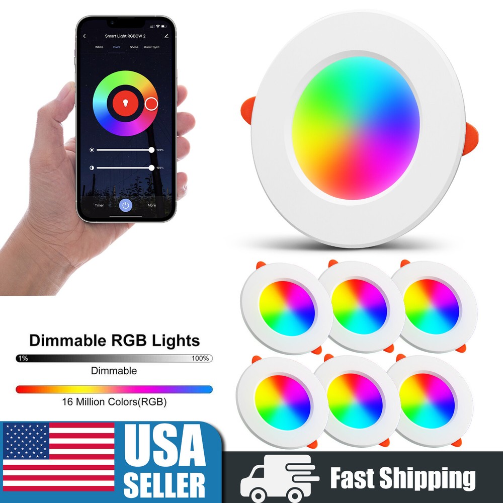 Smart Recessed Lighting 4 Inch Color Changing 12W LED Downlight Ceiling Light US