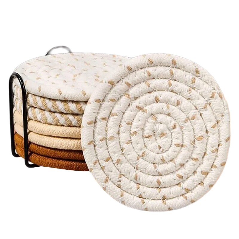 8 Pack Washable Table Mats Polyester Cotton Material Round Woven Mats for Table