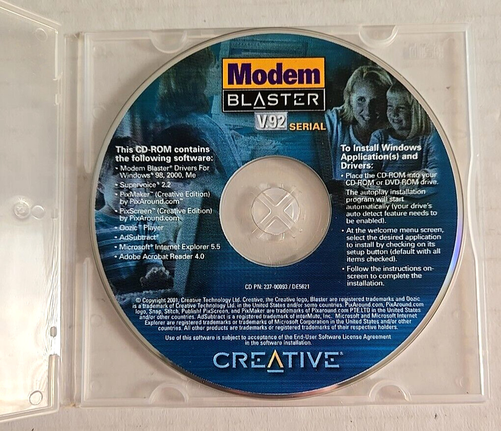 Creative Modern Blaster V.92 Software CD-ROM Disc Only Vintage 2001
